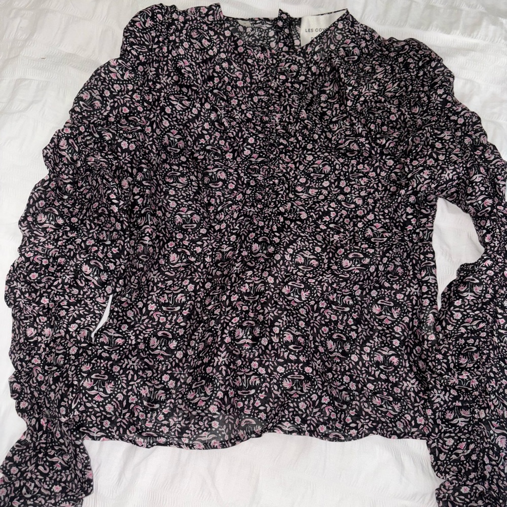 Black and White Ruffled Long Sleeve Blouse